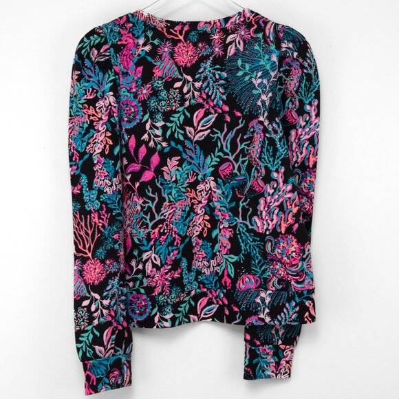 Lilly Pulitzer Jansen Sweatshirt Onyx Twilight Coral Black Multicolor Medium New - Picture 3 of 8